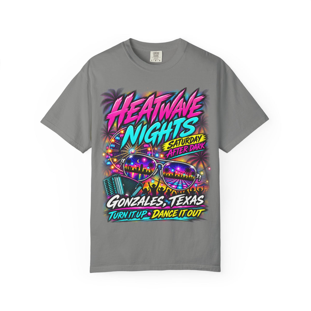 Heatwave Nights T-Shirt — Gonzales, Texas Retro Neon Party Tee