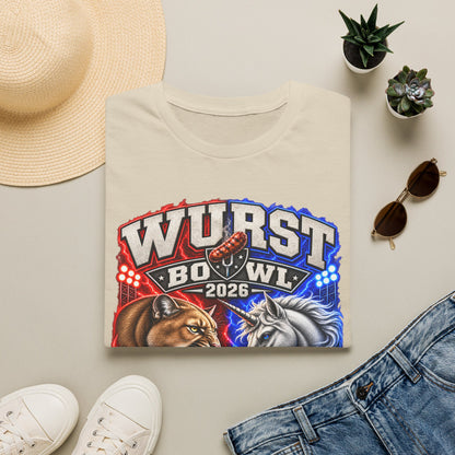 Wurst Bowl 2026 T‑Shirt — Rivalry Game Day Tee (Sausage vs. Unicorn)