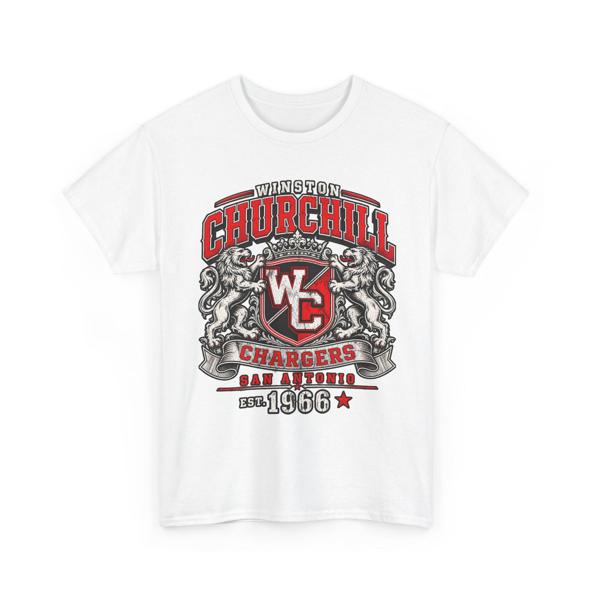Churchill Chargers Vintage Crest T-Shirt — Winston Churchill 1966 School Spirit Tee