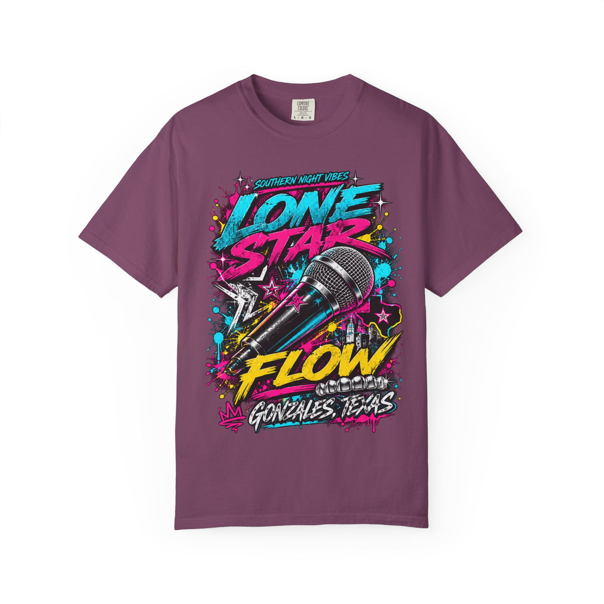 Lone Star Flow Microphone T-Shirt — Gonzales, Texas Retro Rap Tee