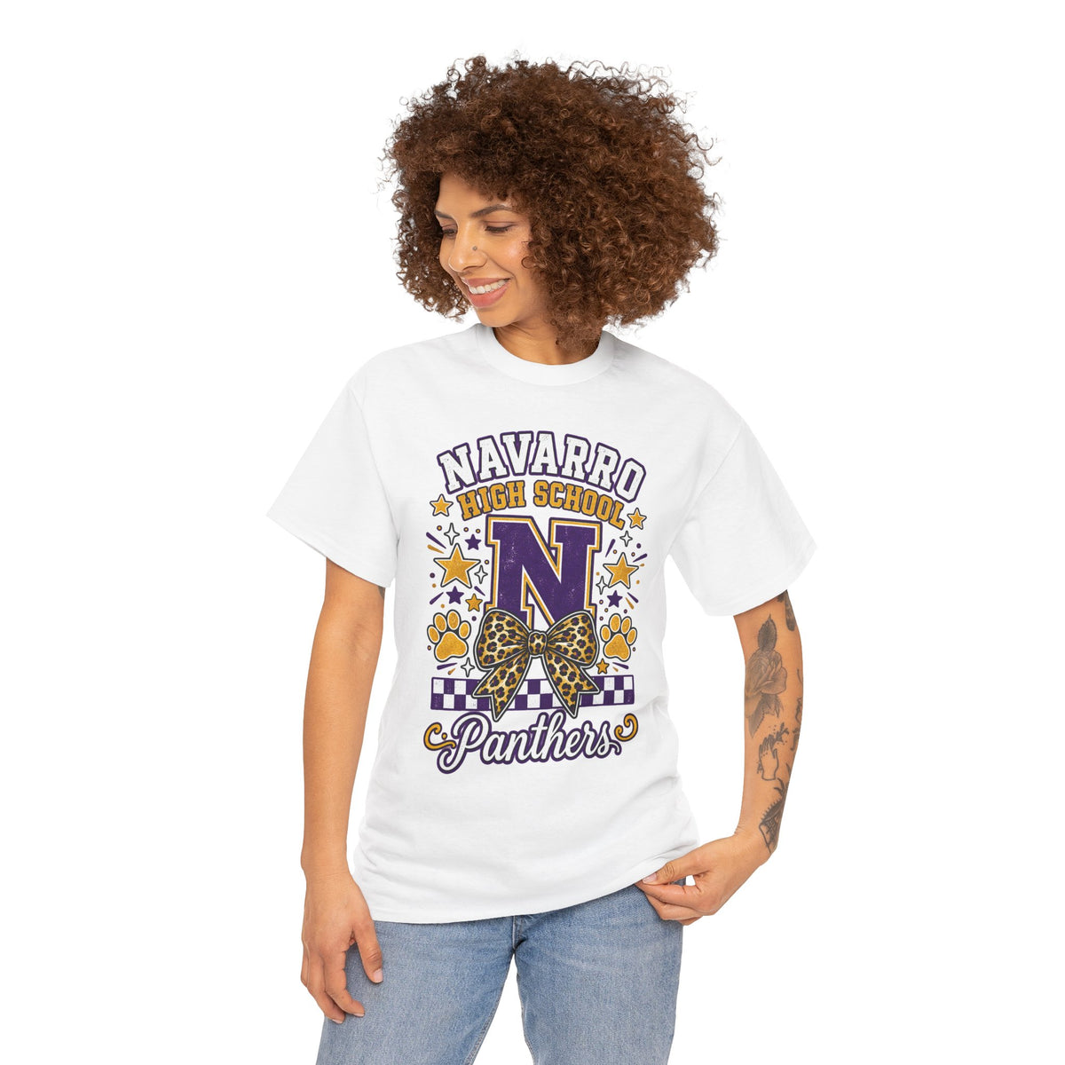 Navarro Panthers High School Tee — 'N' Leopard Ribbon Paw Print Design