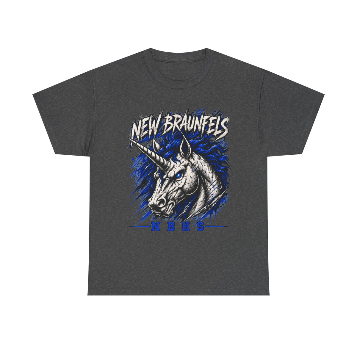 New Braunfels Unicorn Graphic Tee — Bold Blue Mythical Horse Shirt