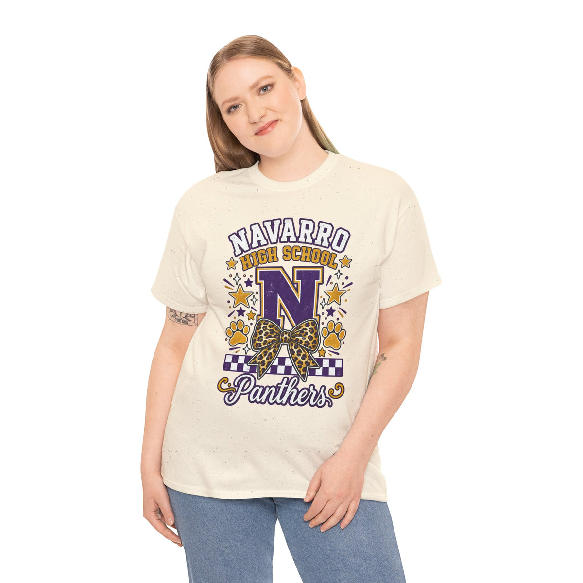 Navarro Panthers High School Tee — 'N' Leopard Ribbon Paw Print Design