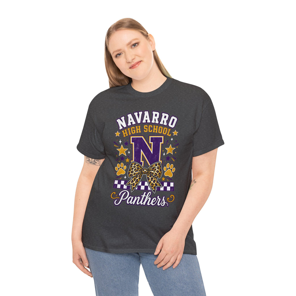 Navarro Panthers High School Tee — 'N' Leopard Ribbon Paw Print Design
