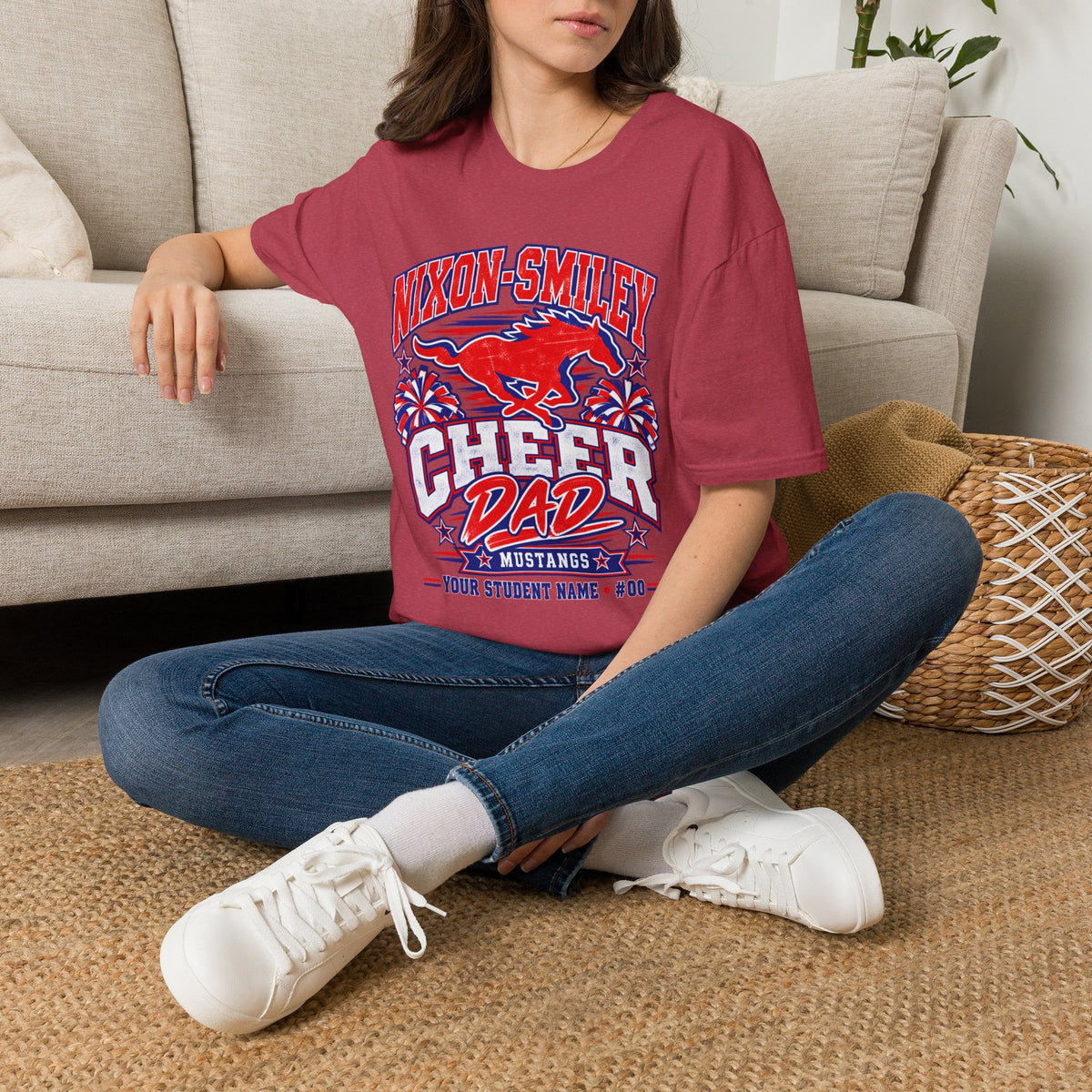 Nixon-Smiley Mustangs Cheer Dad T-Shirt — School Spirit Fan Tee