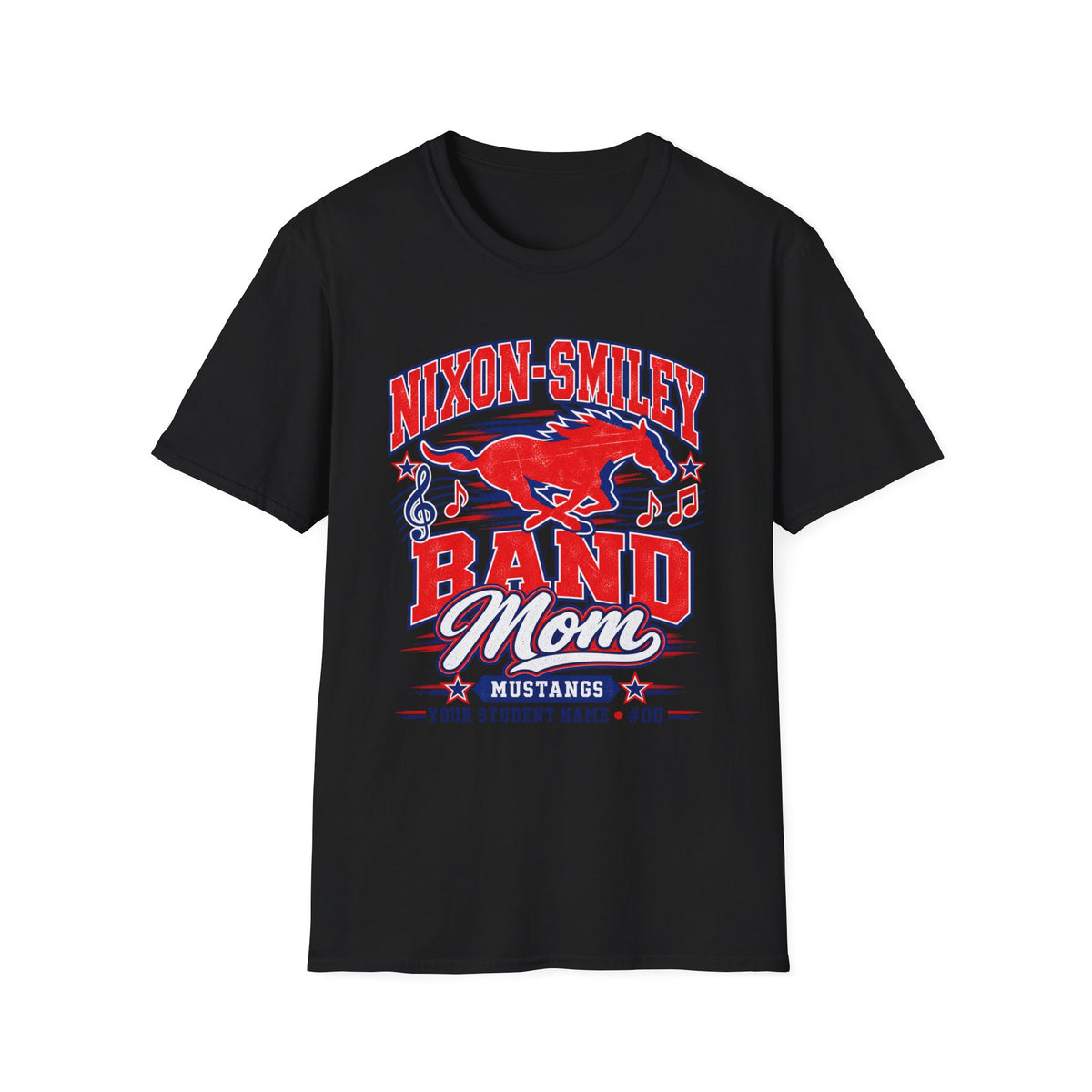 Mustangs Band Mom T-Shirt — Nixon-Smiley Band Support Tee