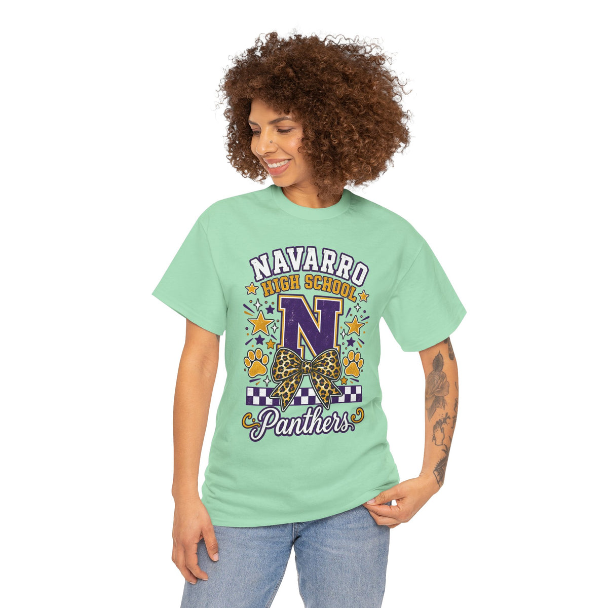 Navarro Panthers High School Tee — 'N' Leopard Ribbon Paw Print Design