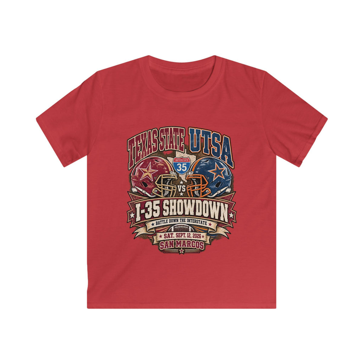 Kids Football Tee – I-35 Showdown Texas State vs UTSA Youth Game Shirt