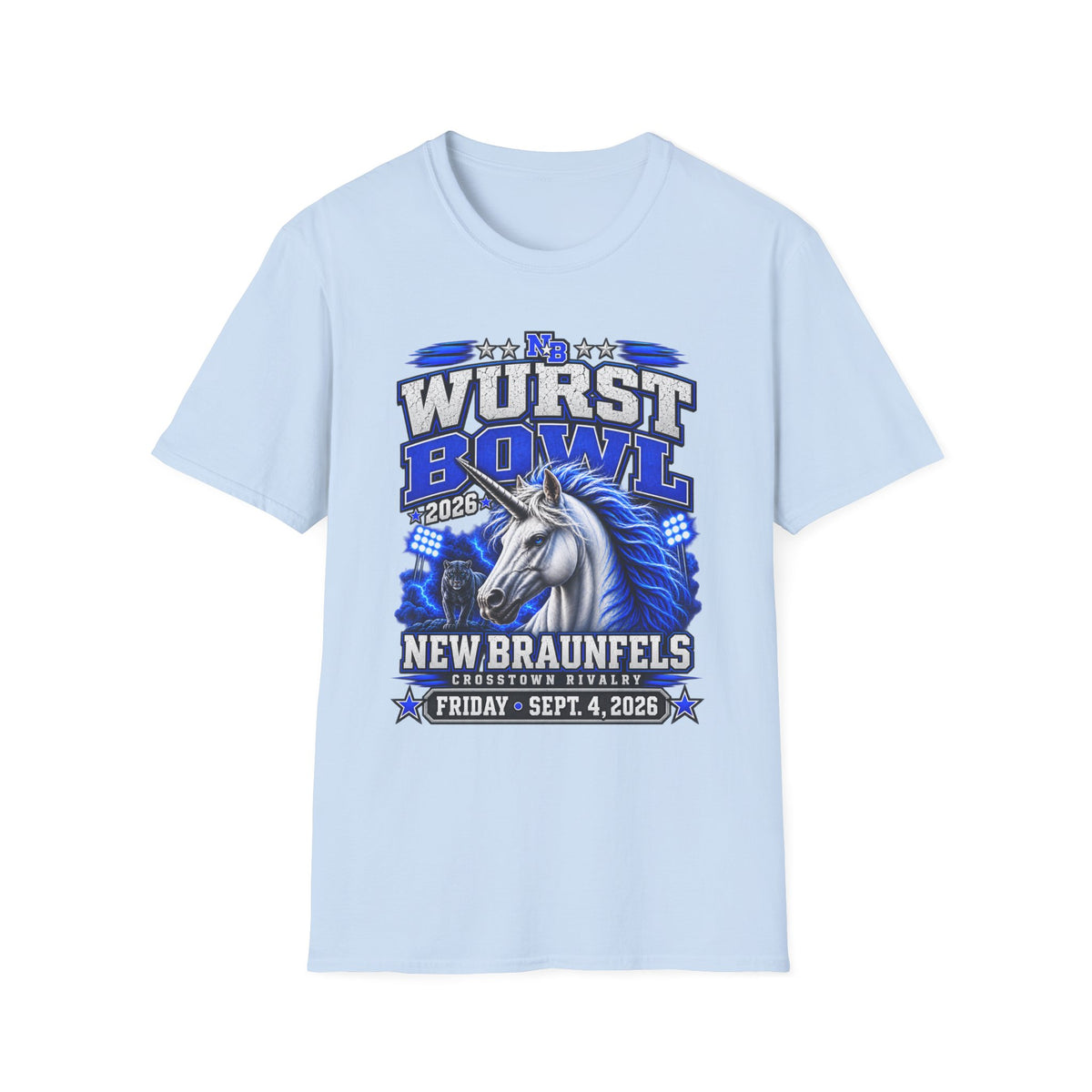 Wurst Bowl T-Shirt — New Braunfels 2026 Unicorn Football Event Tee