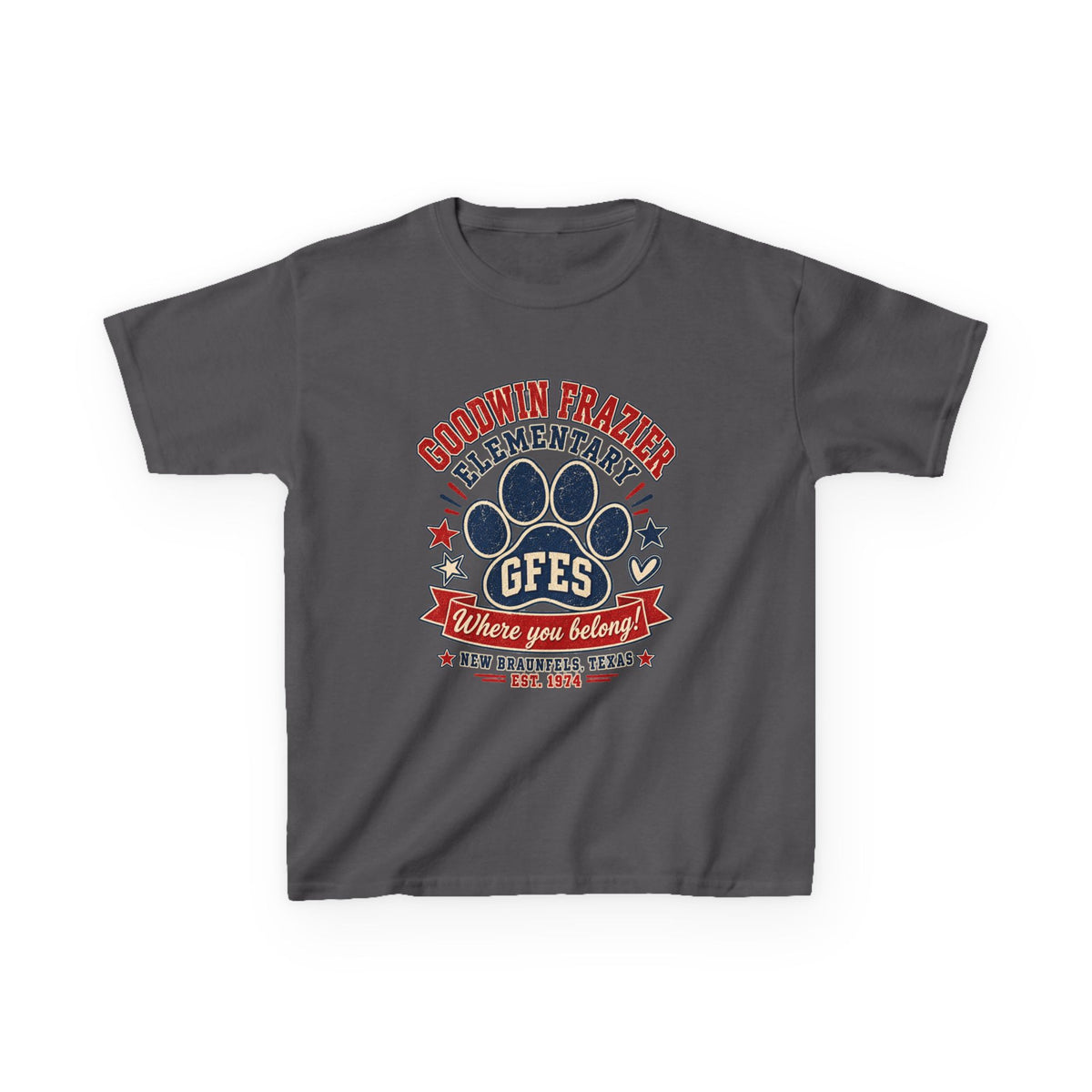 Kids Tee — Goodwin Frazier Elementary GFES Paw Print School Spirit Shirt