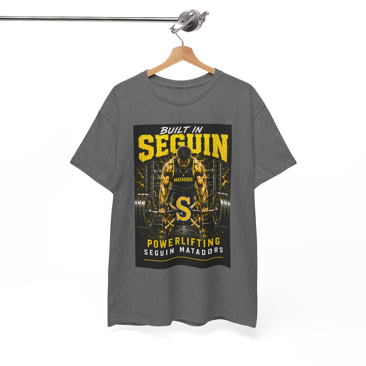 Seguin Powerlifting T-Shirt — "Built in Seguin" Matadors Gym Tee
