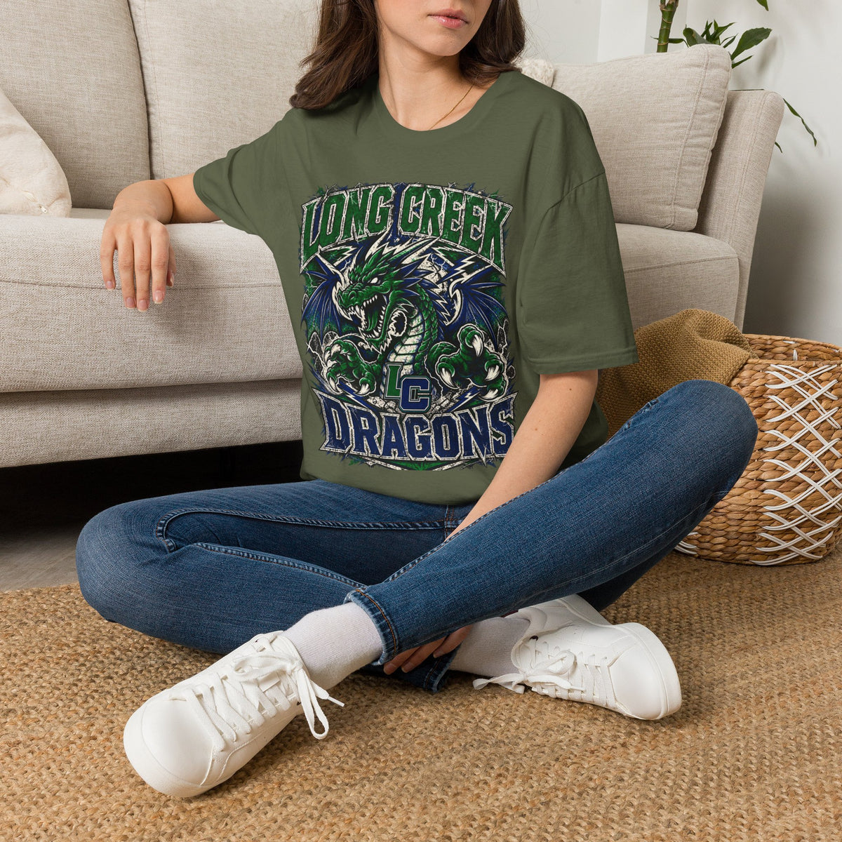 Long Creek Dragons T-Shirt — Vintage Green Dragon School Spirit Tee