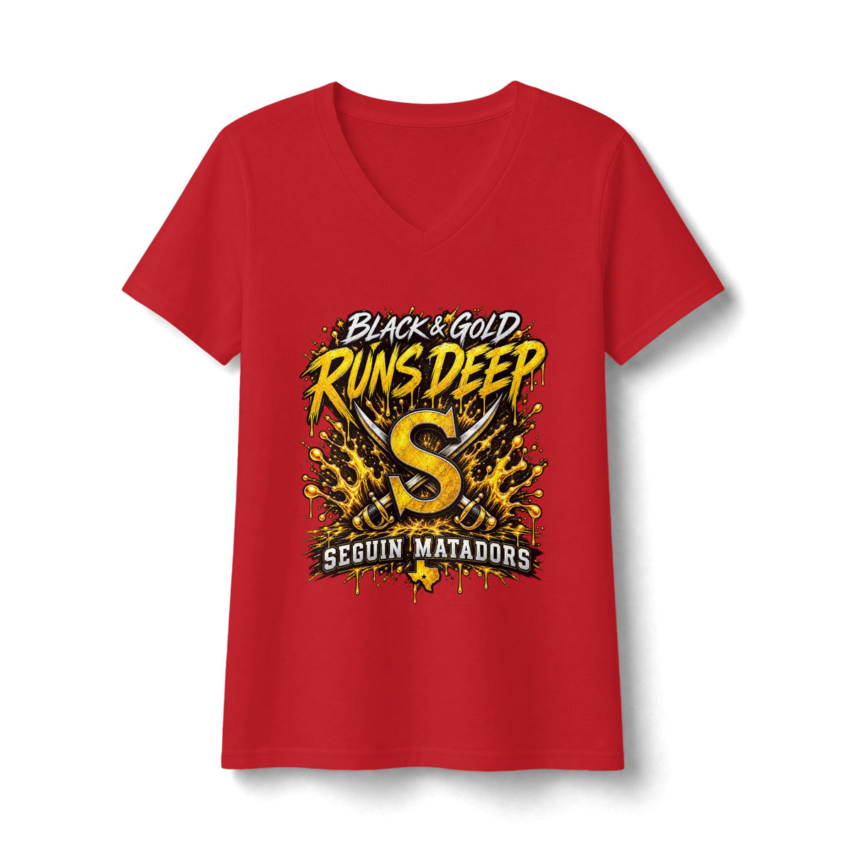Seguin Matadors "Black & Gold Runs Deep" V-Neck Tee