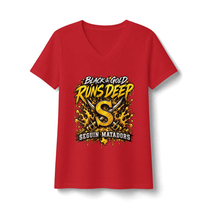 Seguin Matadors "Black & Gold Runs Deep" V-Neck Tee