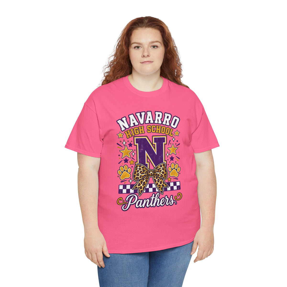 Navarro Panthers High School Tee — 'N' Leopard Ribbon Paw Print Design