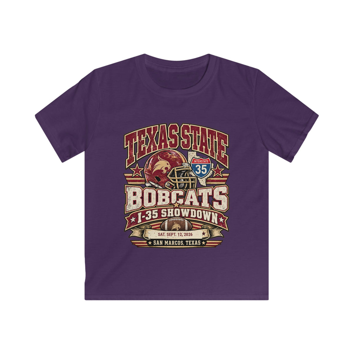 Texas State Bobcats Kids T‑Shirt — I-35 Showdown Football Tee (San Marcos, TX)