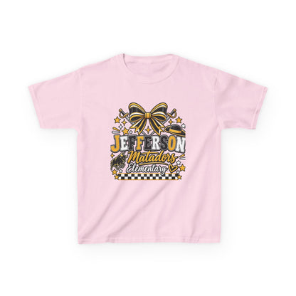 Jefferson Matadors Elementary Kids T-Shirt — School Spirit Bow & Mascot Tee