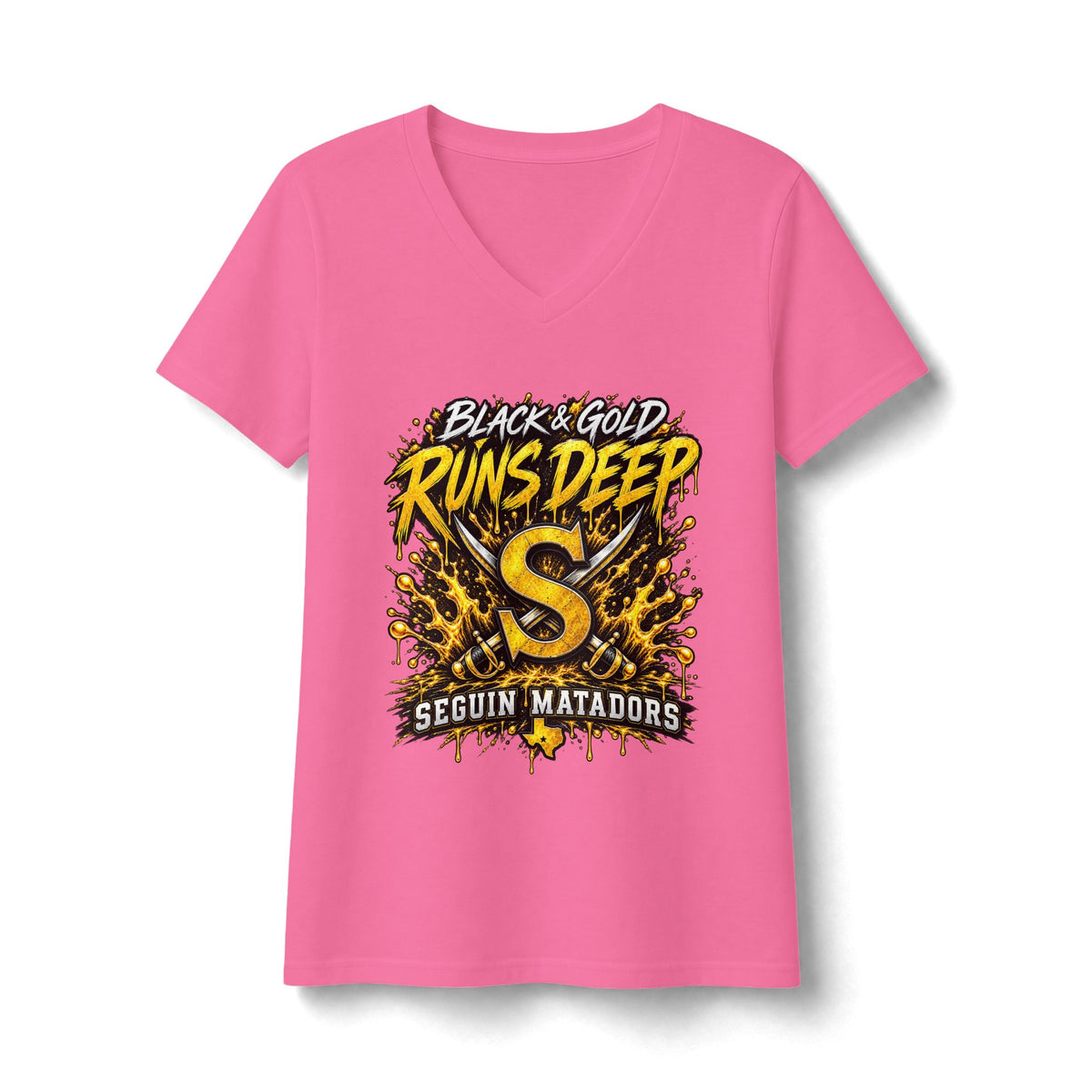 Seguin Matadors "Black & Gold Runs Deep" V-Neck Tee