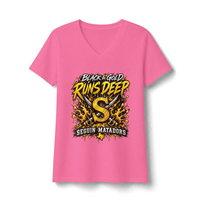 Seguin Matadors "Black & Gold Runs Deep" V-Neck Tee