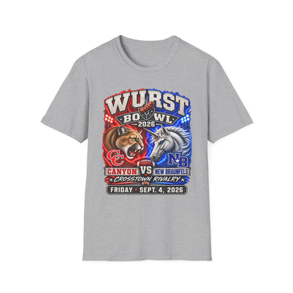 Wurst Bowl 2026 T‑Shirt — Rivalry Game Day Tee (Sausage vs. Unicorn)