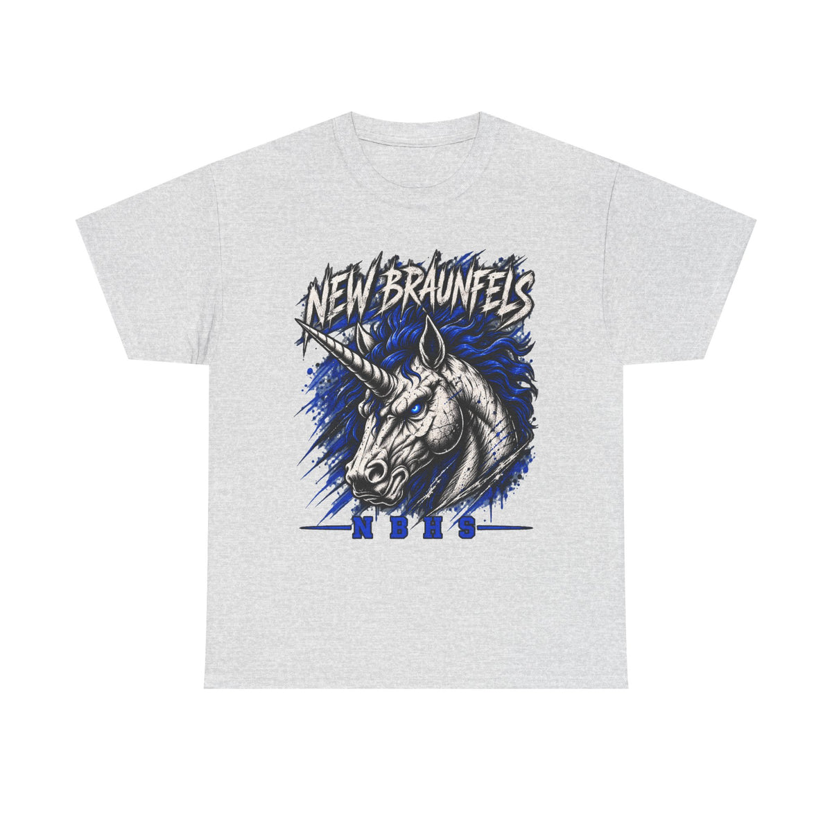 New Braunfels Unicorn Graphic Tee — Bold Blue Mythical Horse Shirt