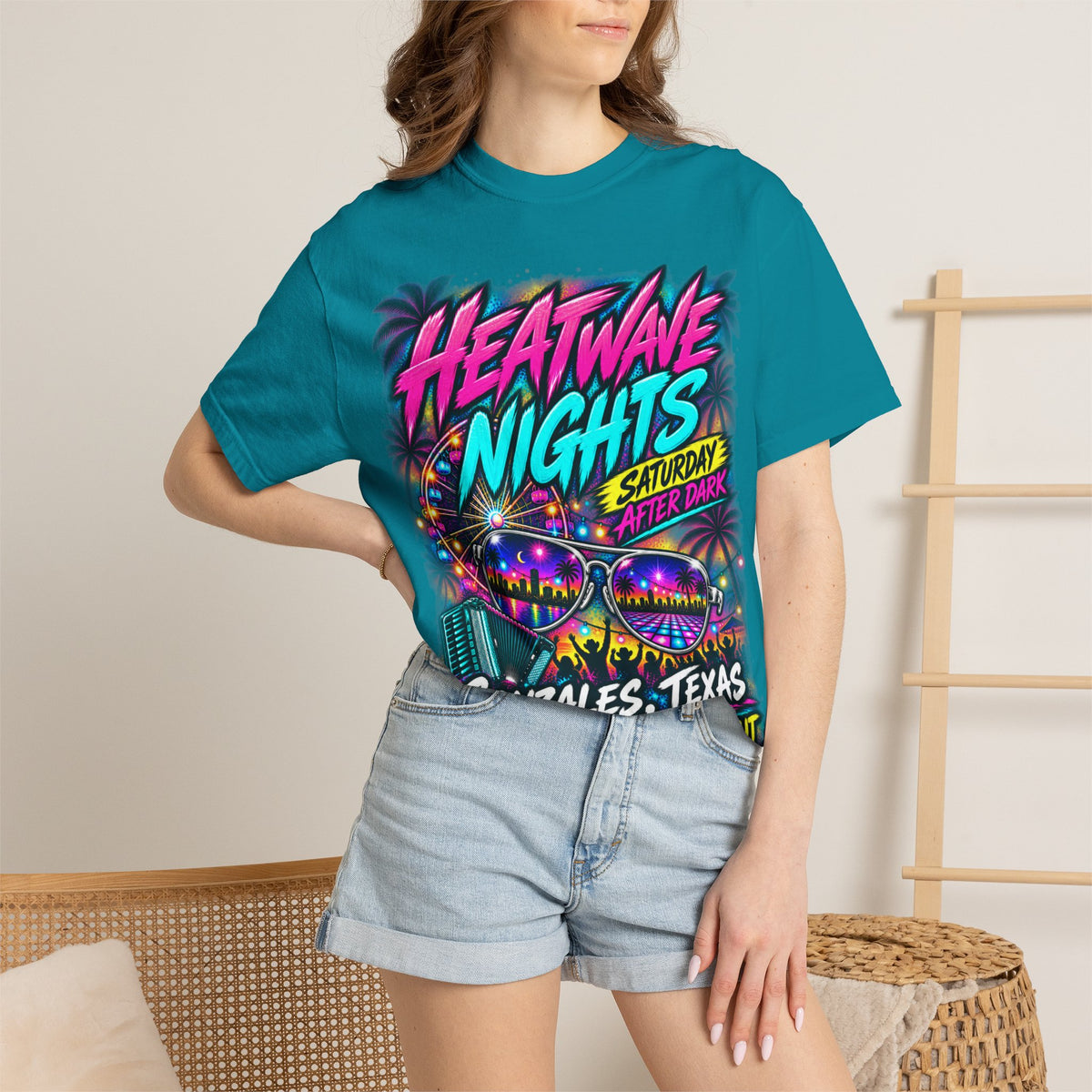 Heatwave Nights T-Shirt — Gonzales, Texas Retro Neon Party Tee