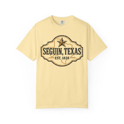 Seguin, Texas Vintage Badge T-Shirt — Est. 1838 Cotton Tee