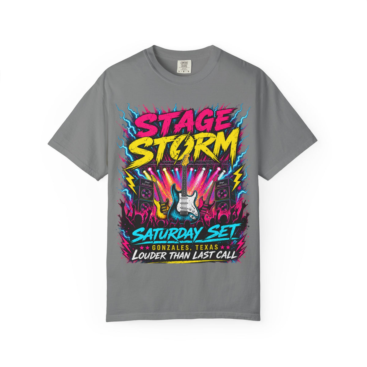 Stage Storm Rock Band T-Shirt — "Stage Storm" Guitar Concert Graphic Tee
