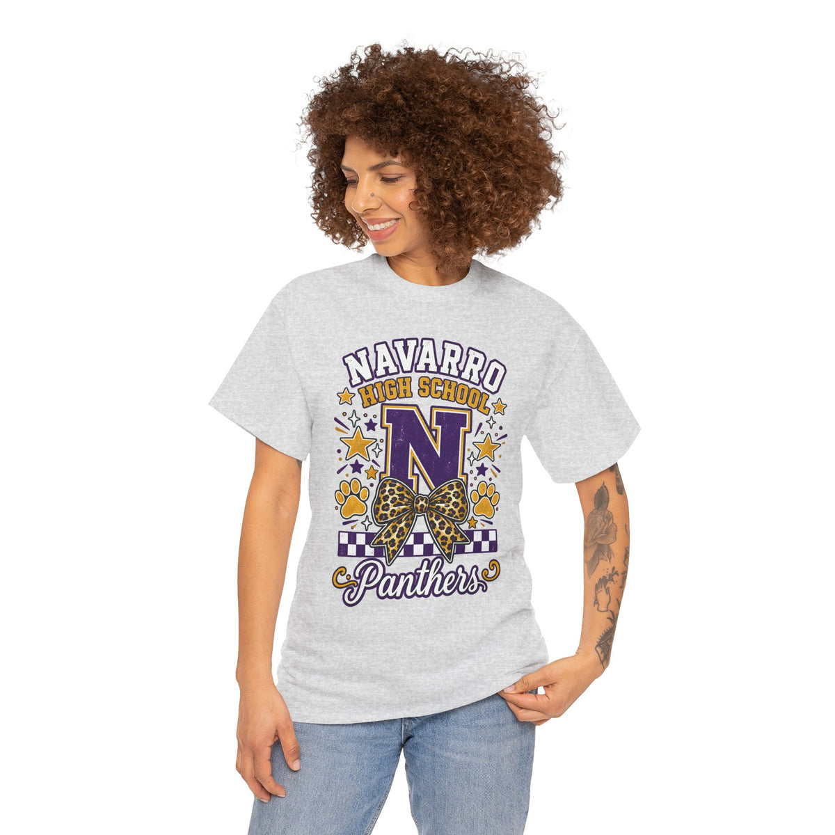 Navarro Panthers High School Tee — 'N' Leopard Ribbon Paw Print Design