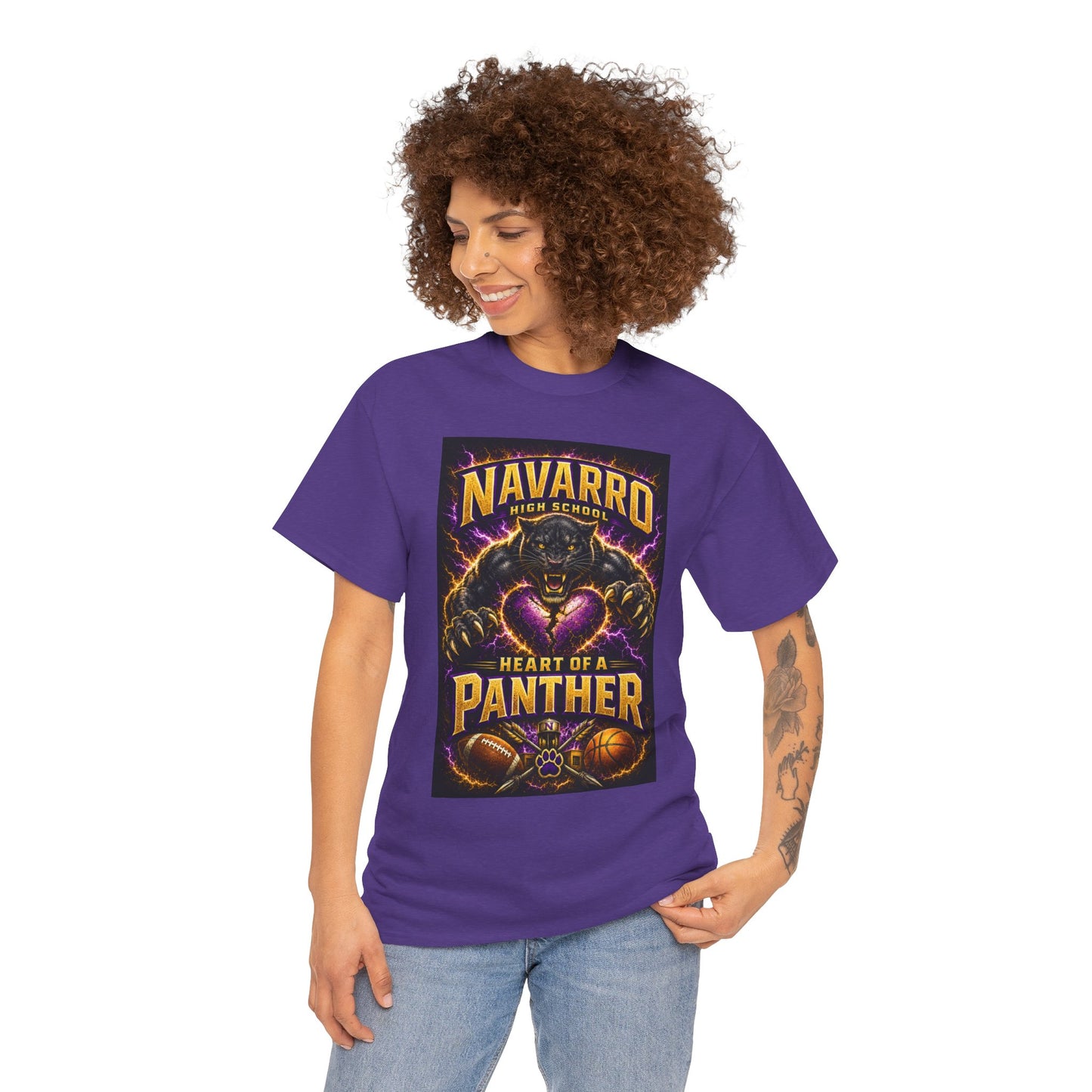Panther Football Tee — "Navarro Heart of a Panther" High School Mascot Shirt