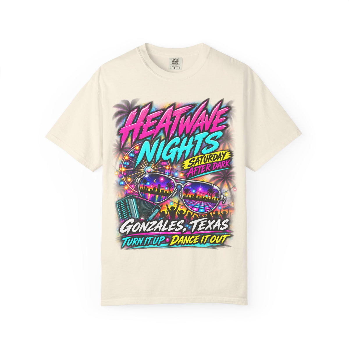 Heatwave Nights T-Shirt — Gonzales, Texas Retro Neon Party Tee