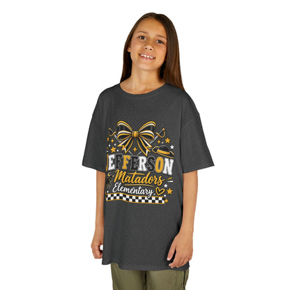 Jefferson Matadors Elementary Kids T-Shirt — School Spirit Bow & Mascot Tee