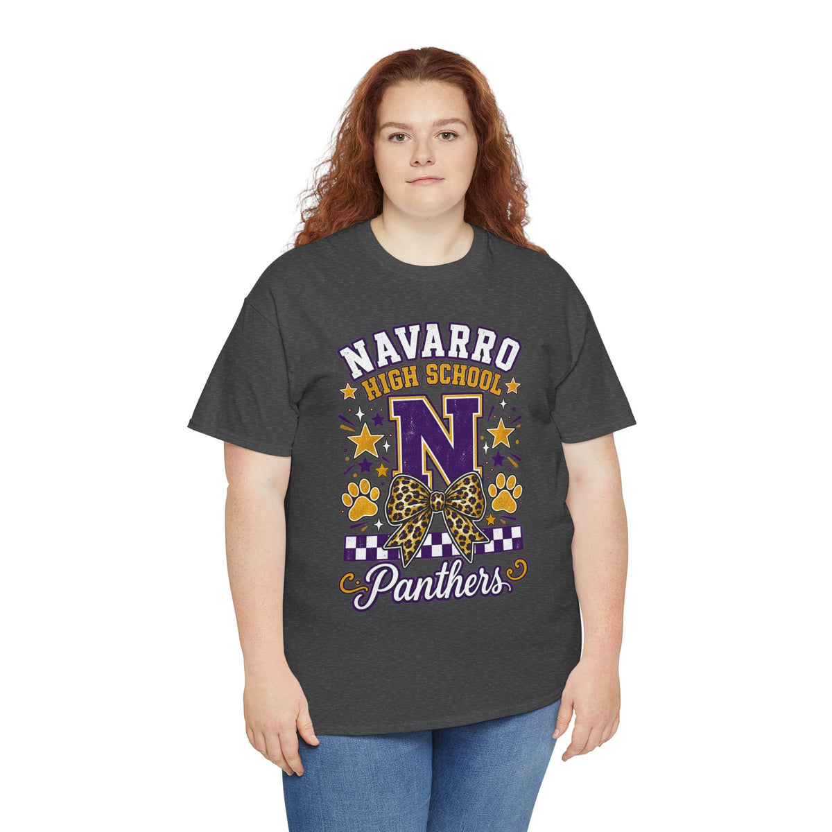 Navarro Panthers High School Tee — 'N' Leopard Ribbon Paw Print Design