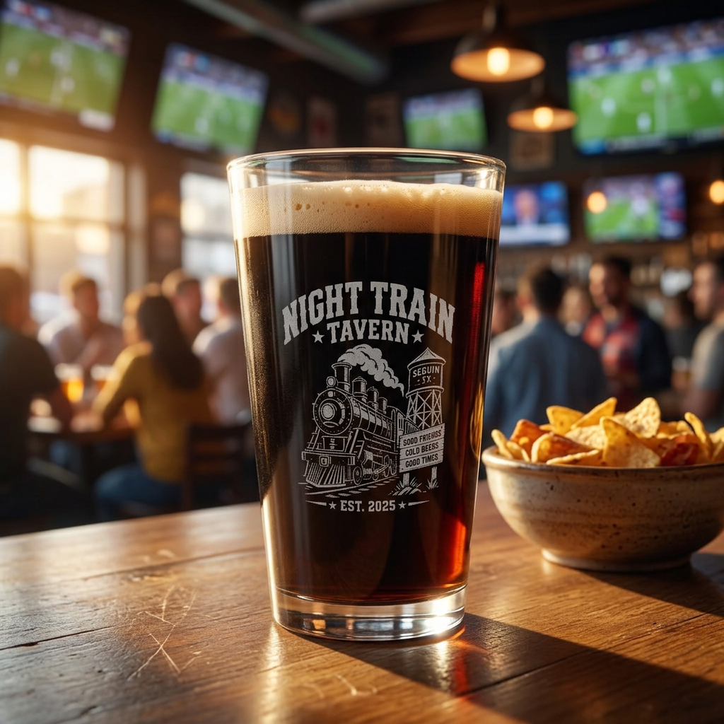 Night Train Pint Glass, 16oz (Engraving)