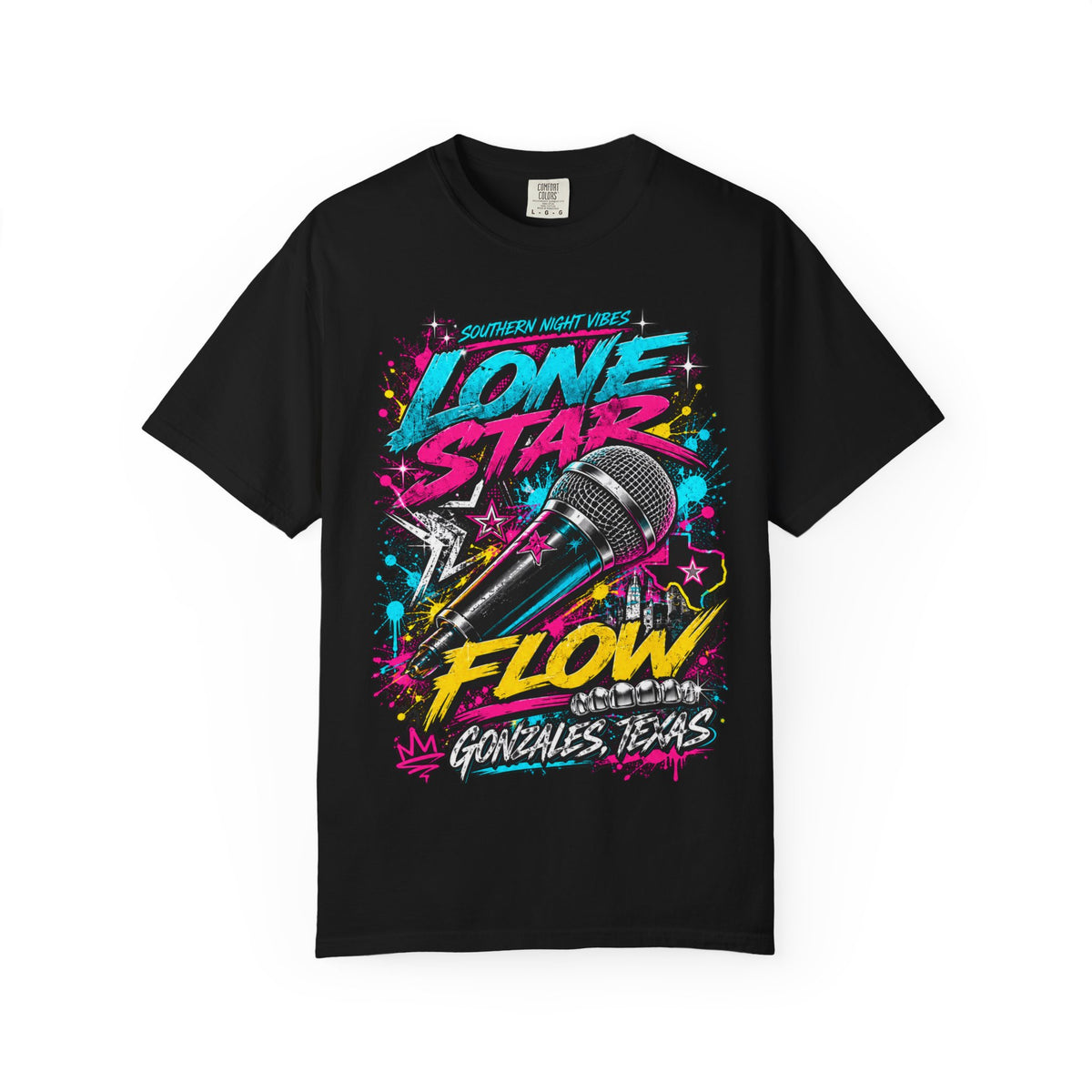 Lone Star Flow Microphone T-Shirt — Gonzales, Texas Retro Rap Tee
