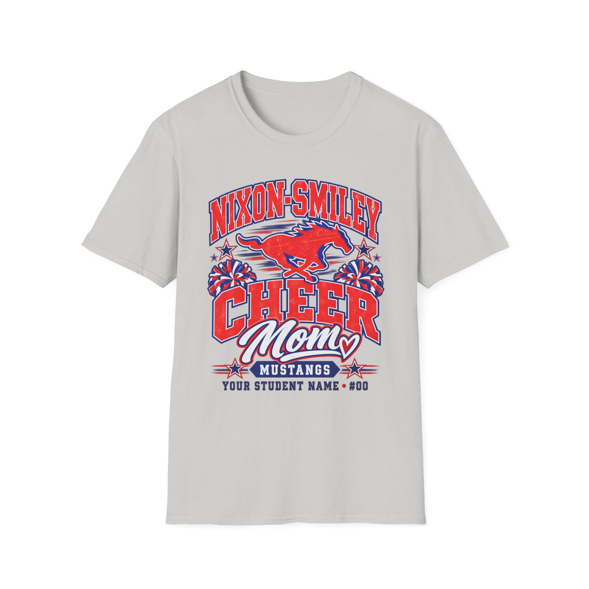Nixon-Smiley Mustangs Cheer Mom T-Shirt — Personalized School Spirit Tee