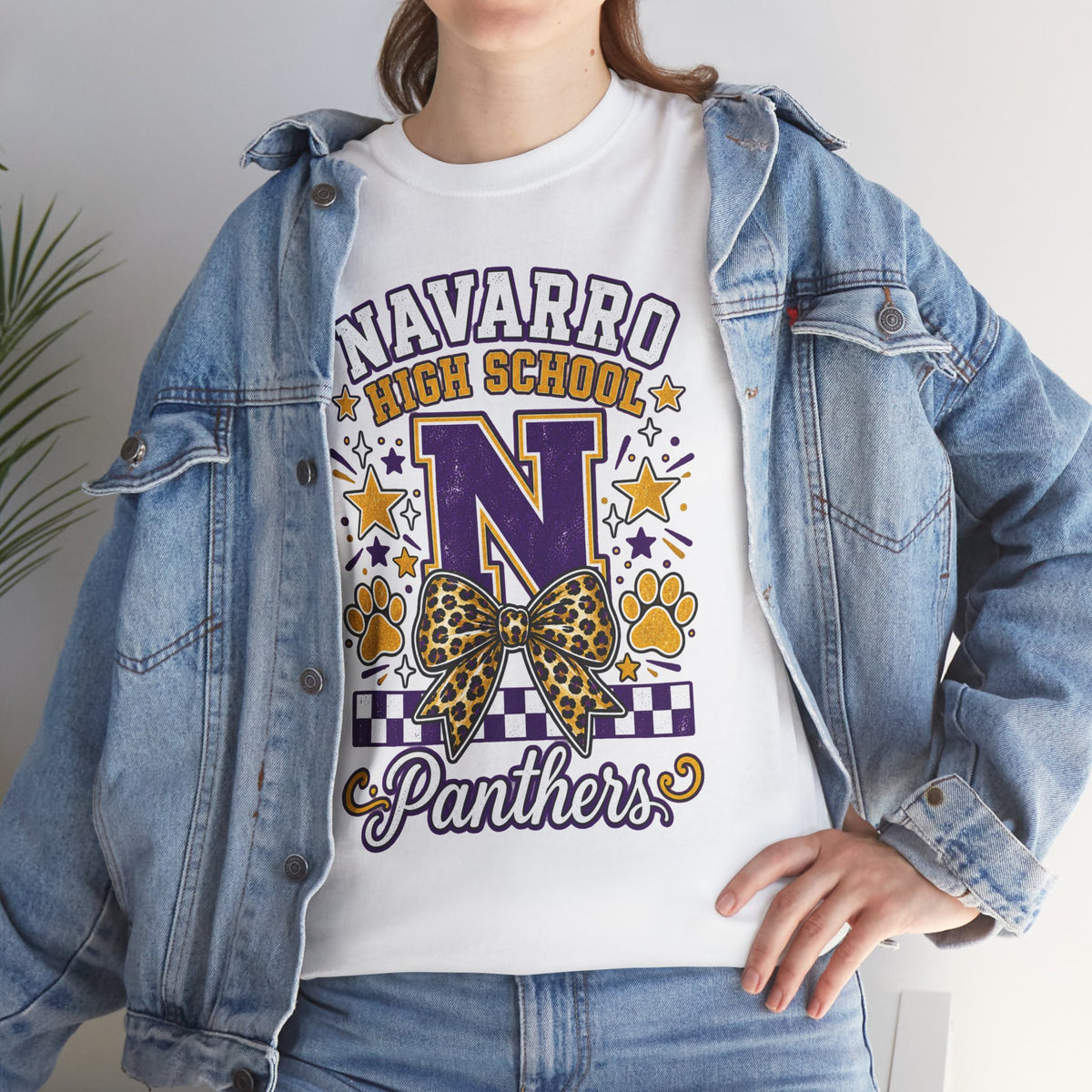 Navarro Panthers High School Tee — 'N' Leopard Ribbon Paw Print Design