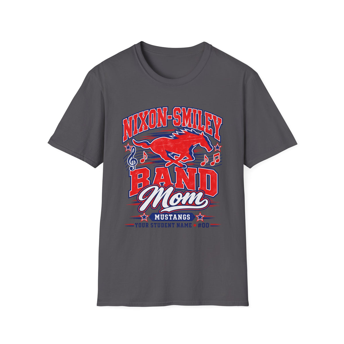 Mustangs Band Mom T-Shirt — Nixon-Smiley Band Support Tee