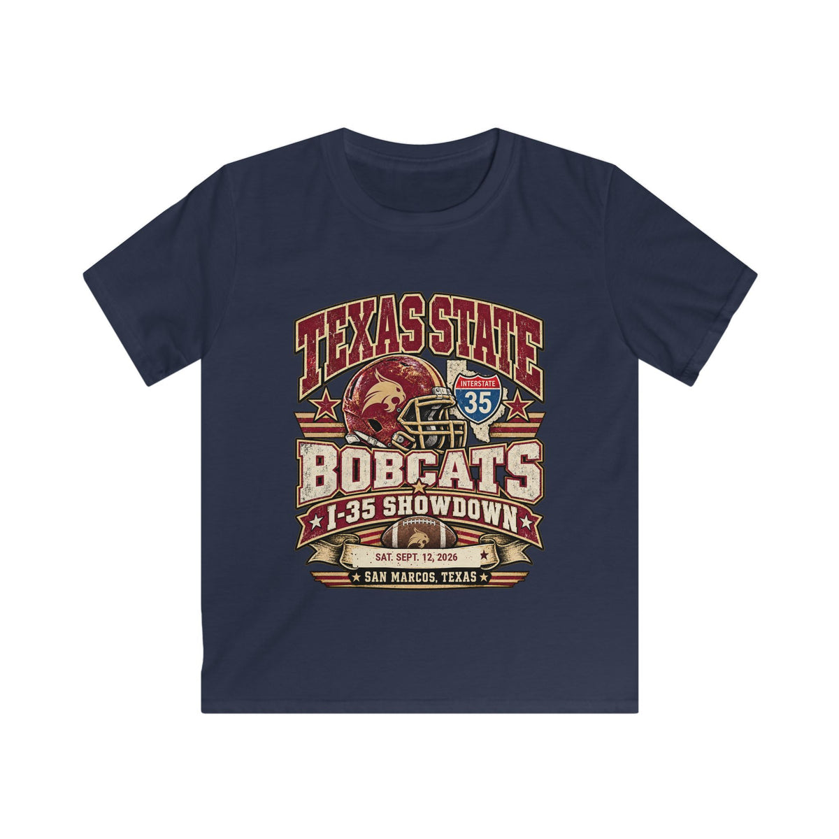 Texas State Bobcats Kids T‑Shirt — I-35 Showdown Football Tee (San Marcos, TX)