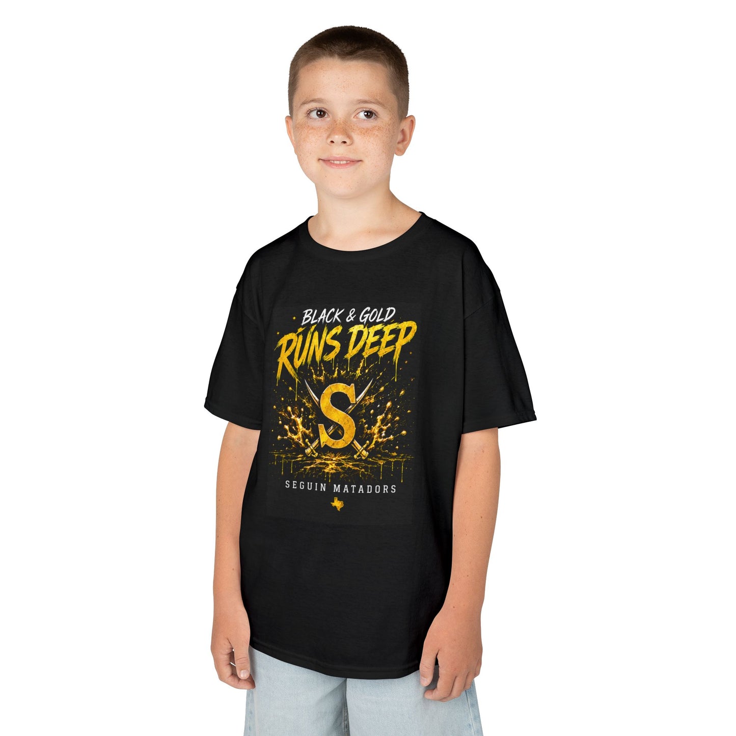 Kids T-Shirt — "Black & Gold Runs Deep" Seguin Matadors Tee