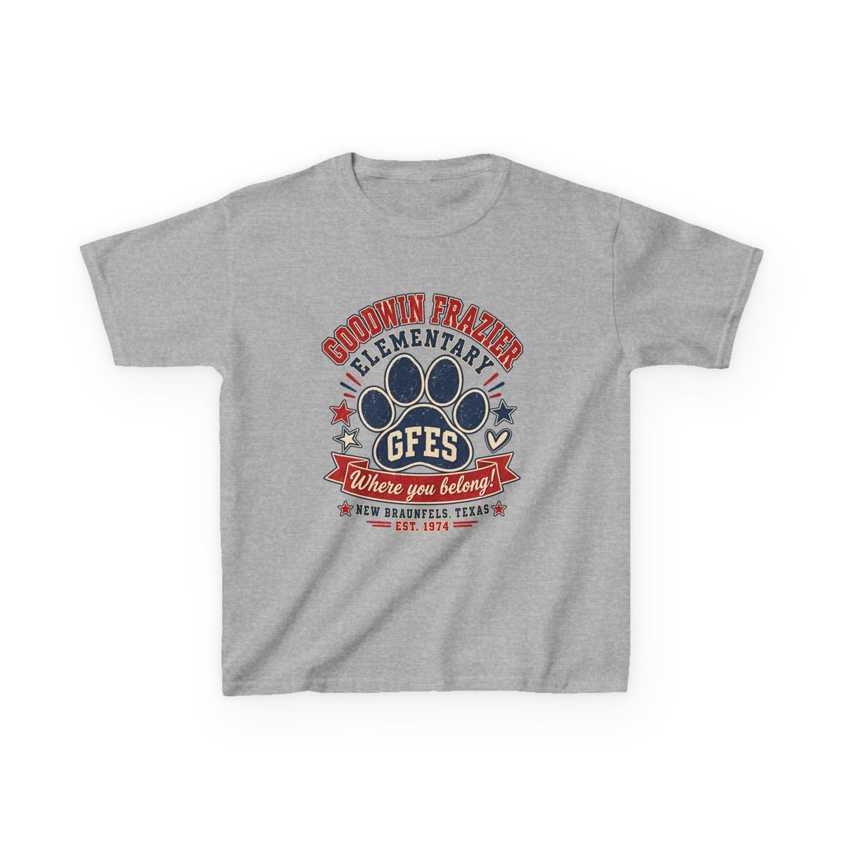Kids Tee — Goodwin Frazier Elementary GFES Paw Print School Spirit Shirt