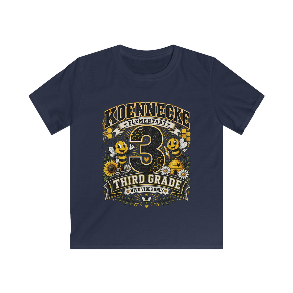 Third Grade Kids Tee - Koennecke Elementary 3rd Grade Sunflower Bee School Shirt