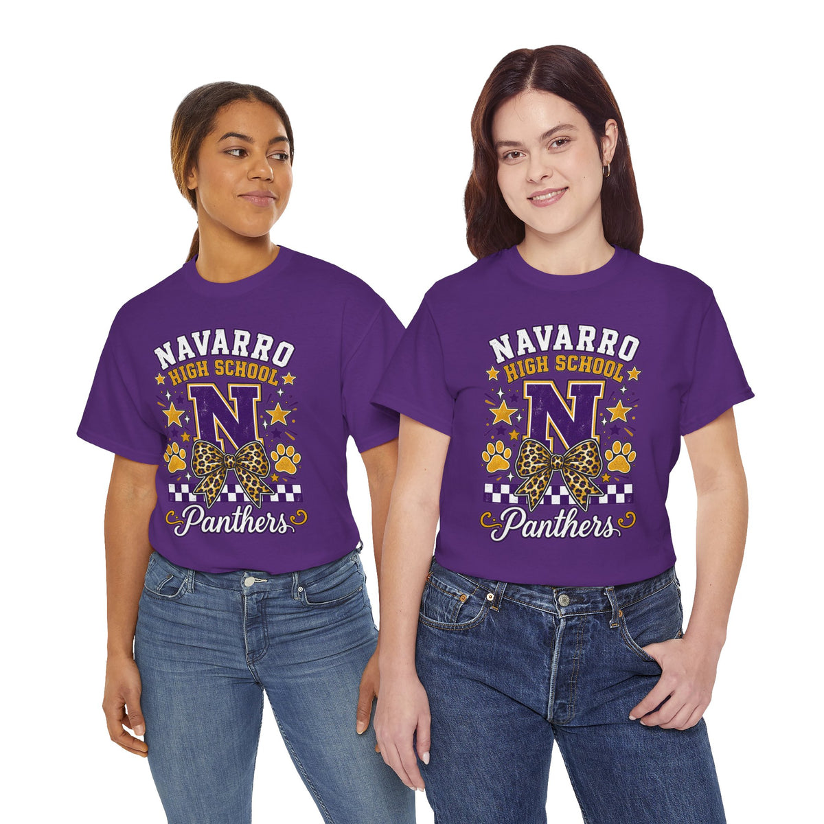 Navarro Panthers High School Tee — 'N' Leopard Ribbon Paw Print Design