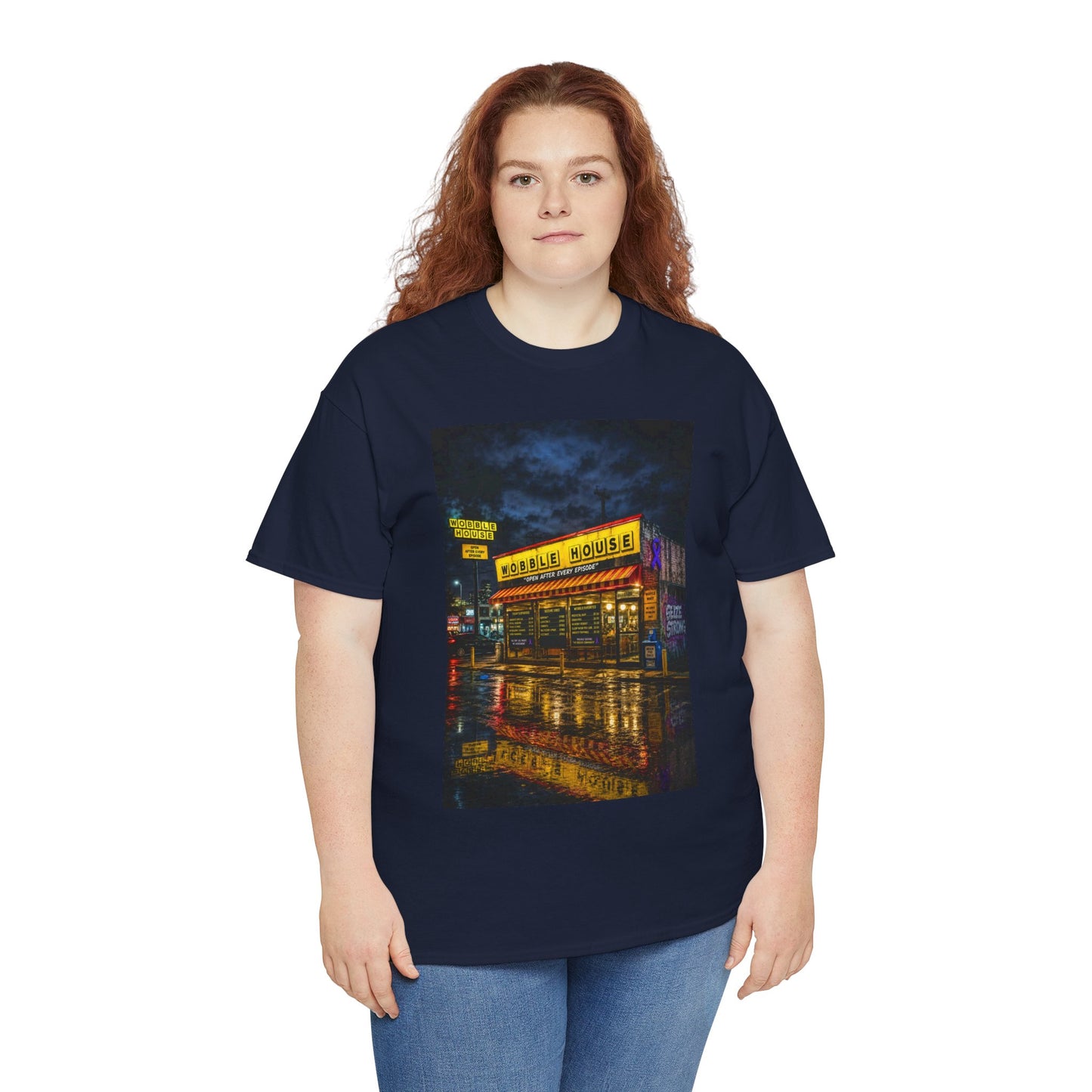 Diner Neon Night T-Shirt — Retro Rainy Cityscape Graphic Tee