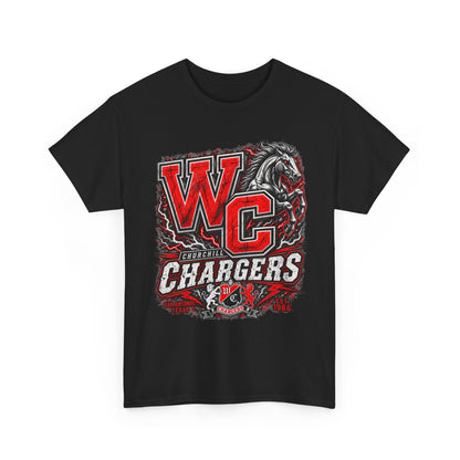 Chargers WC Mascot T-Shirt — Bold Red & Black School Spirit Tee