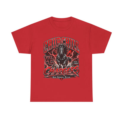 Churchill Chargers Mascot T‑Shirt — Vintage Black Stallion School Team Tee