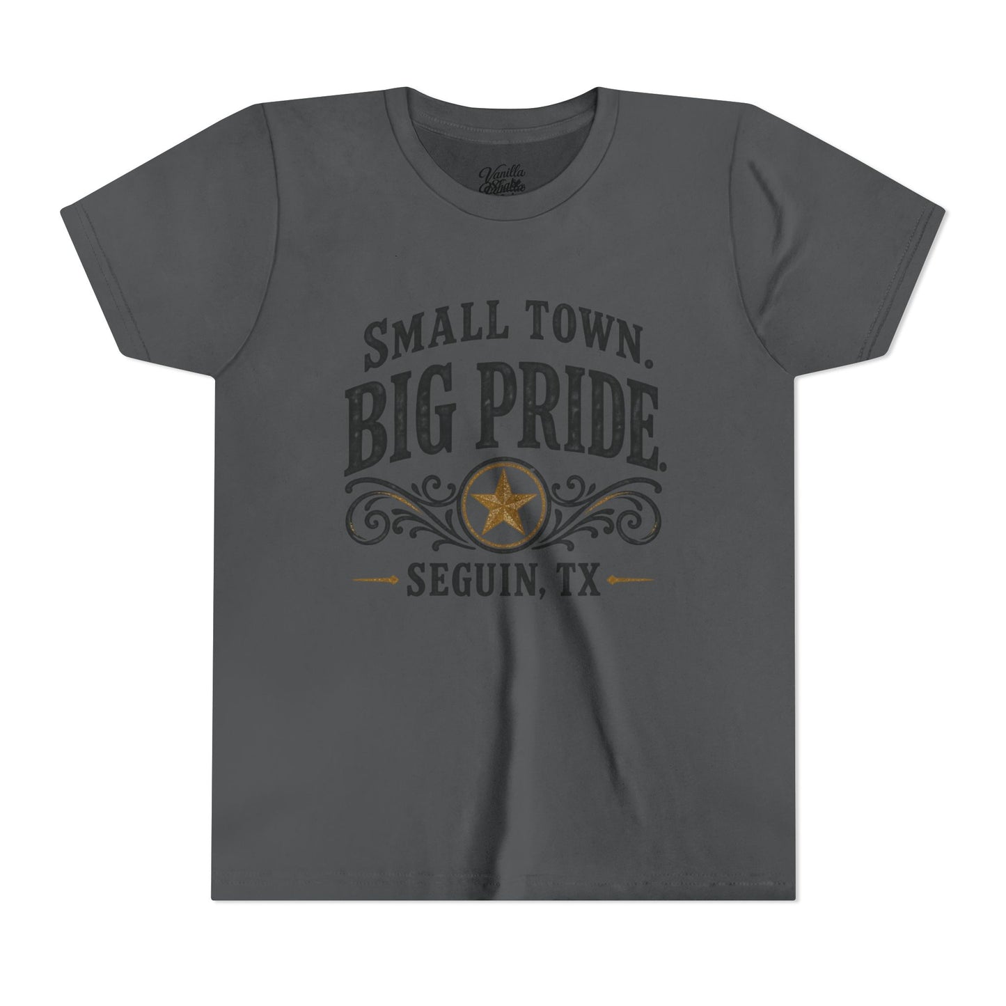 Youth Tee — "Small Town. Big Pride. Seguin, TX" Vintage Star