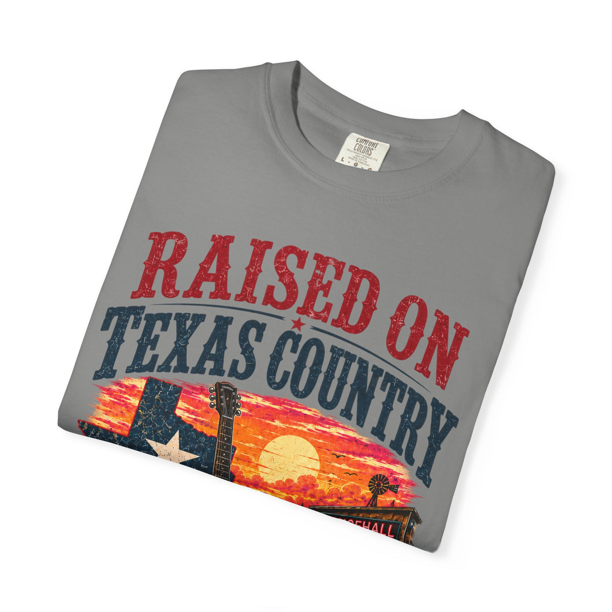 Raised on Texas Country T-Shirt — Gonzales TX Vintage Guitar Sunset Tee