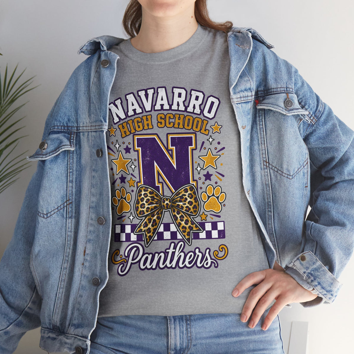 Navarro Panthers High School Tee — 'N' Leopard Ribbon Paw Print Design