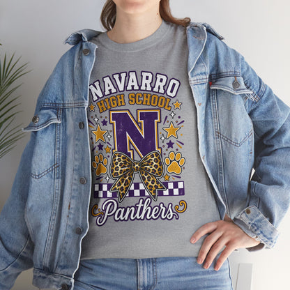 Navarro Panthers High School Tee — 'N' Leopard Ribbon Paw Print Design